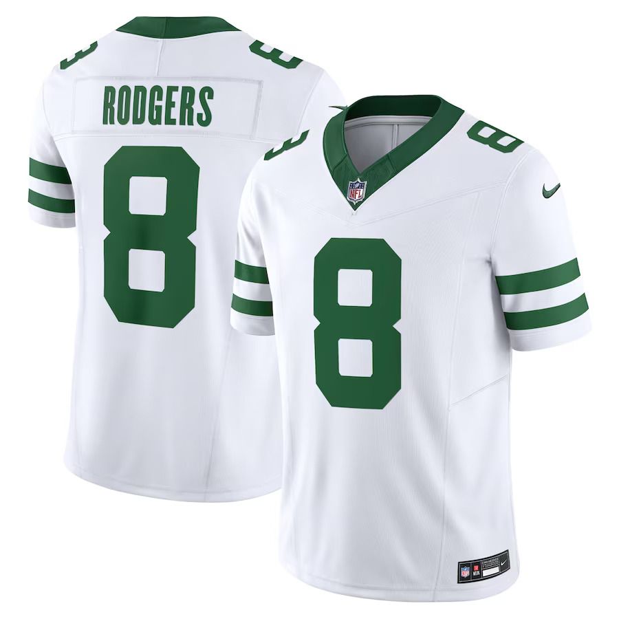 Men New York Jets 8 Aaron Rodgers Nike White Legacy Vapor F.U.S.E. Limited NFL Jersey